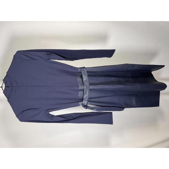 Colleen Lopez Ribbed Knit and Faux Leather Belted Dress Navy Size XXS - Picture 3 of 5